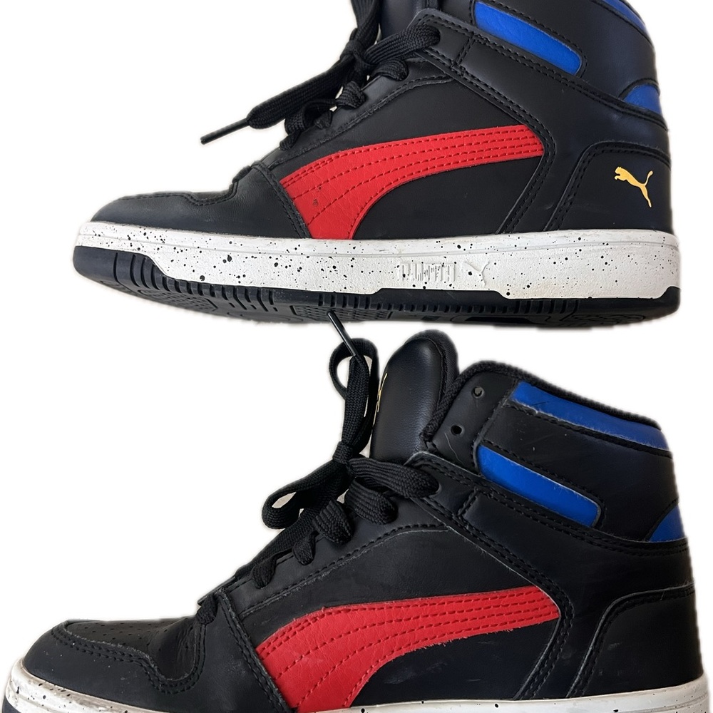 Puma Rebound Layup Sneakers-Kids 4 - Black, Red, Blue